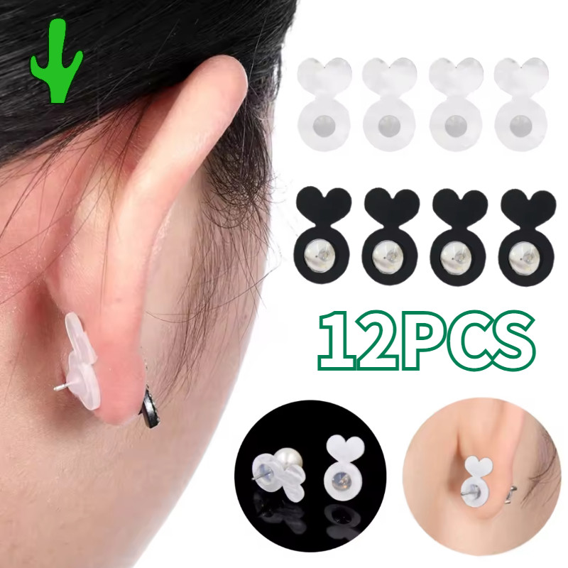 12 Bauh Penahan/Bantalan Anting Tusuk/Premium Pantat Anting Silikon Stopper Penutup