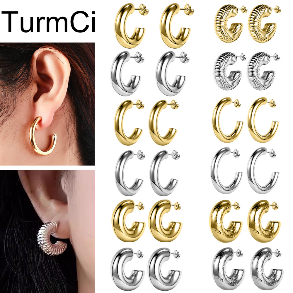 TurmCi 1 Pasang 20G Anting Tindik Stainless Steel Anting Piercing Model C Hoop Anting Anti Iritasi A