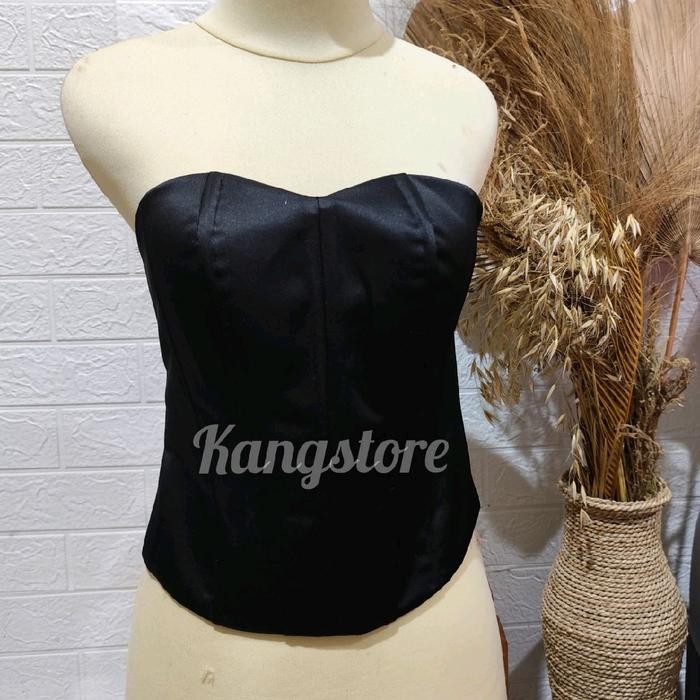 kamisol jumbo bustier longtorso satin tulang 10 / resleting Samping - hitam, xxxl