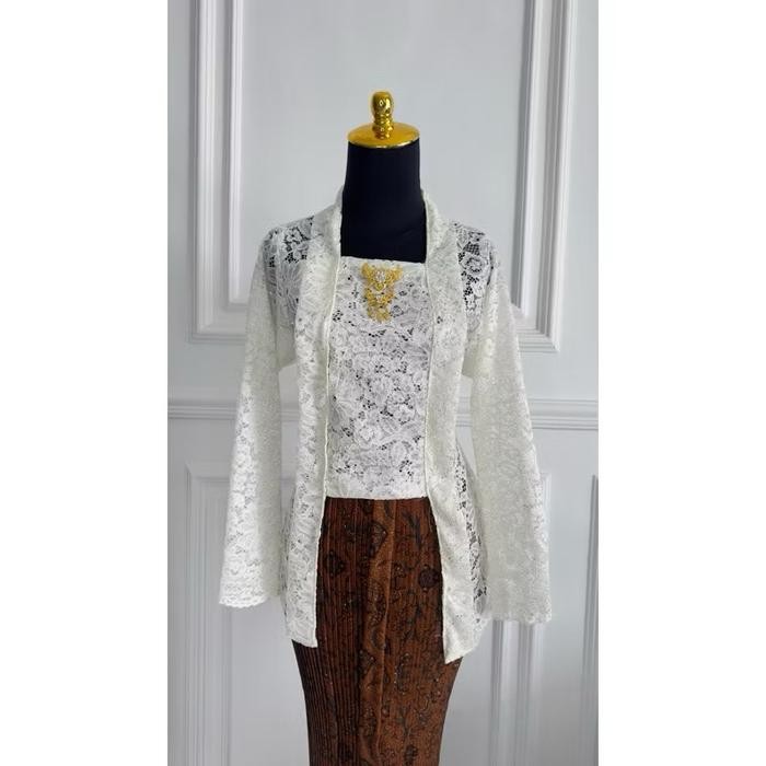 

Kebaya kutubaru brukat TANPA FURING/kebaya kutubaru murah/kebaya no furing - Putih, S