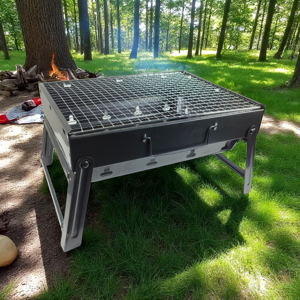 Alat Panggang Arang Lipat Portable BBQ Grill Outdoor Kompor Panggangan Praktis untuk Piknik dan Camp