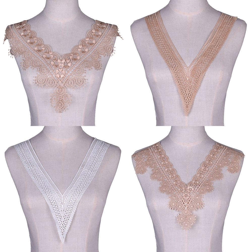 

1Pc V Neck Embroidered Lace Neckline Collar Guipure Applique Trims Clothing Sewing Supplies