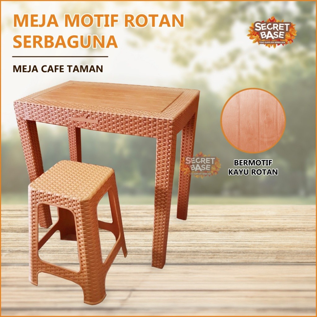 MEJA MOTIF ROTAN - Meja Plastik Besar / Meja Tamu / Meja Kafe Teras Taman