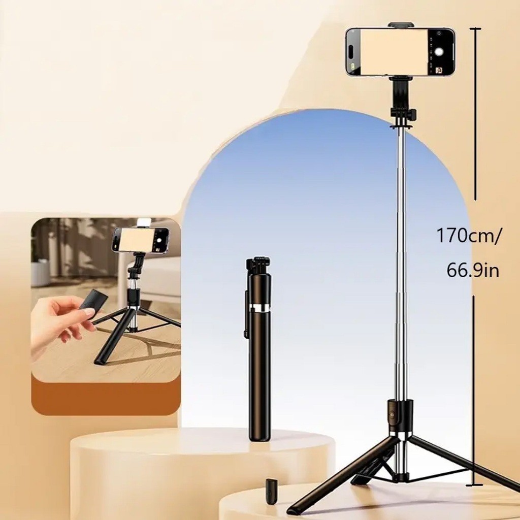 R1-L Mini Selfie Stick 170 CM Tripod Stand Bluetooth Remote Tongsis Selfie Stick Vlogging Stabil dan