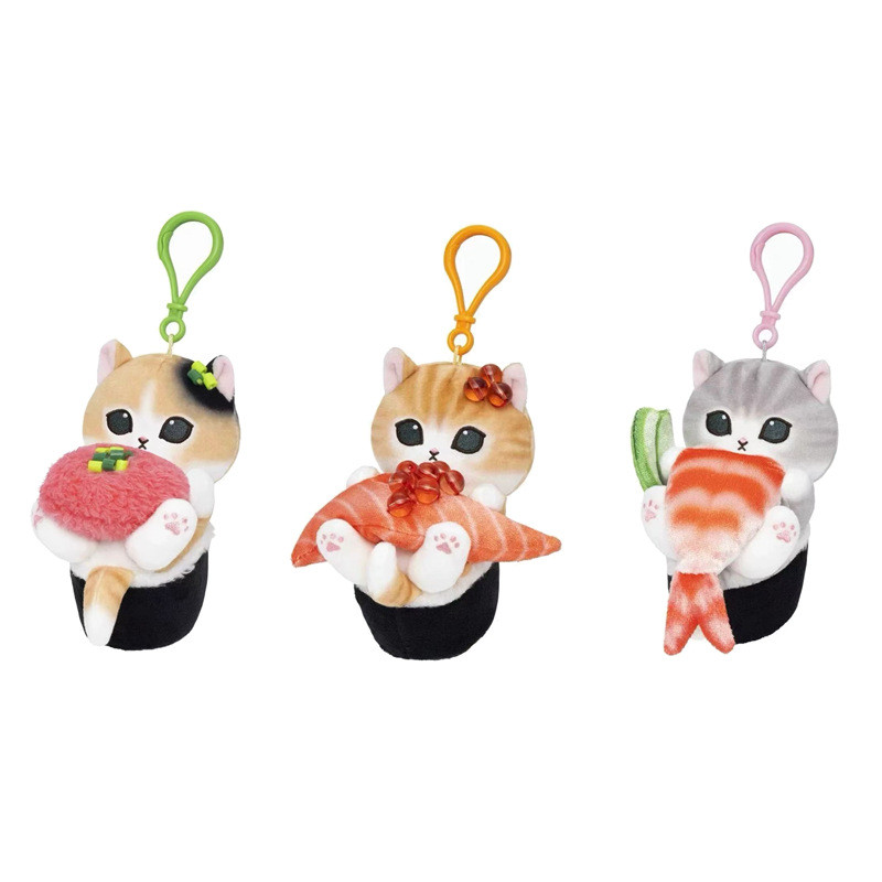 Kawaii Mofusand Shark Cat Seafood Sushi Keychain Cartoon Plush Toys Backpack Pendant Doll Accessorie