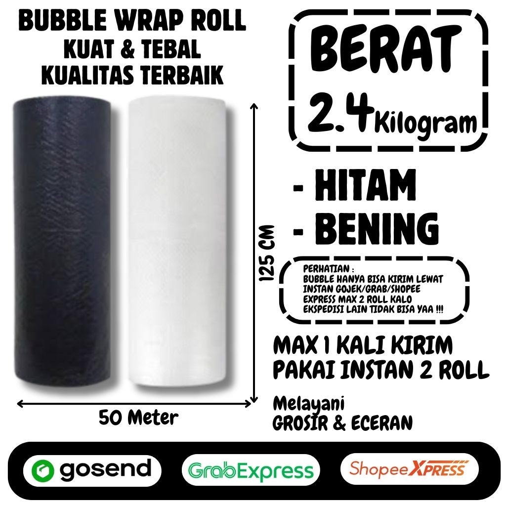 

READY SIAP KIRIM Bubble Wrap Hitam/Bening Berat 2.4kg Lebar 125cm Panjang 50meter bubble wrap 125cm x 50m