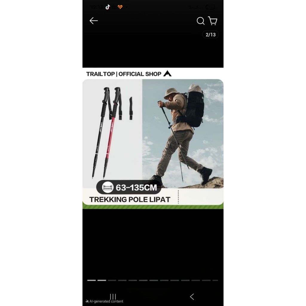 TrailTop Tongkat Gunung Lipat Adjustable 65-135cm Tracking Pole Anti Slip untuk Pendakian membantu p