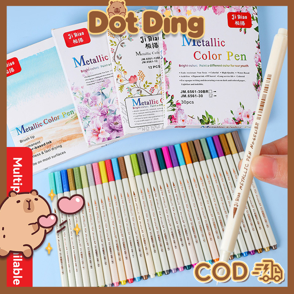 

[DOTDING] 30 Warna Spidol Brush Pen Watercolor - Untuk Kaligrafi, Drawing, Art Journal, Warna Metalik & Neon H562