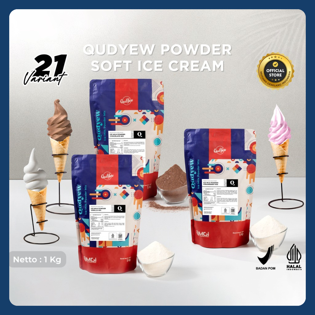 

Mutiaragemilang.id Qudyew Ice Cream Powder 1 Kg Bubuk Es Krim 1Kg Premix MGI Soft Ice Cream Powder
