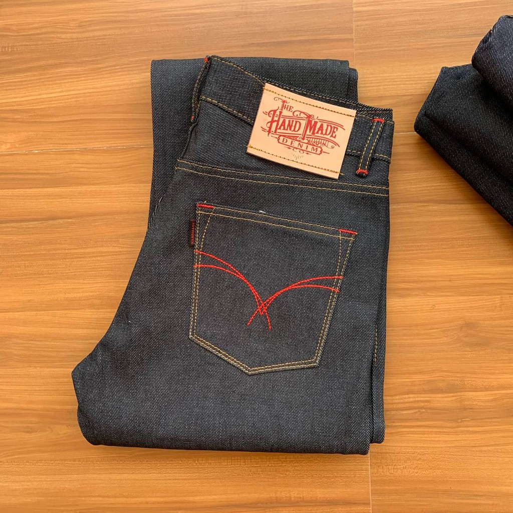 RED DENIM - Denim Black Indigo 15oz Sanforized Raw Denim Accent Selvedge Original