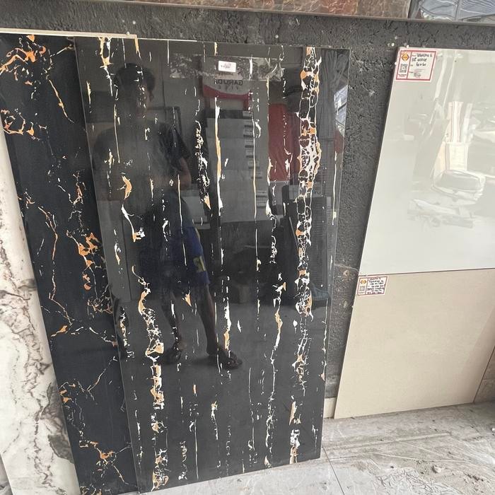 GRANIT LANTAI MOTIF MARMER 120x60 HITAM CORAK GLAZED POLISHED