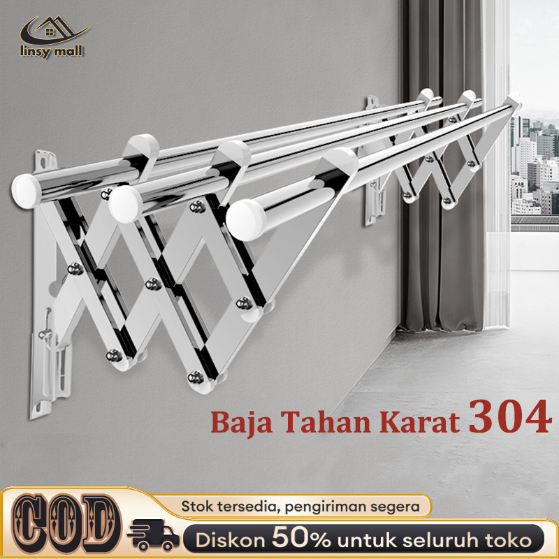 Jemuran Dinding Lipat Stainless 2 Meter Jemuran Baju Pakaian Dinding Jemuran Lipat Dinding