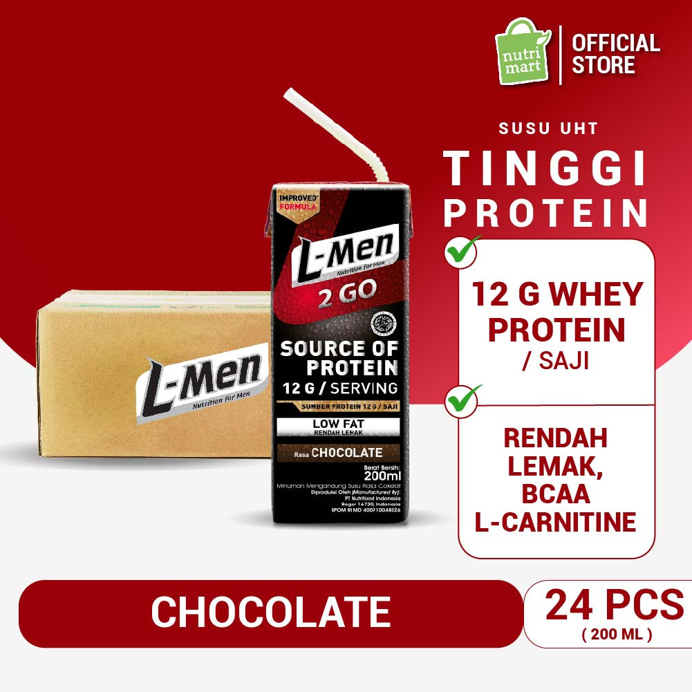 

1 Karton - L-Men Hi Protein 2 Go Chocolate 200ml RTD (24 pcs) Ready to Drink - Suplemen Tinggi Protein Siap Minum