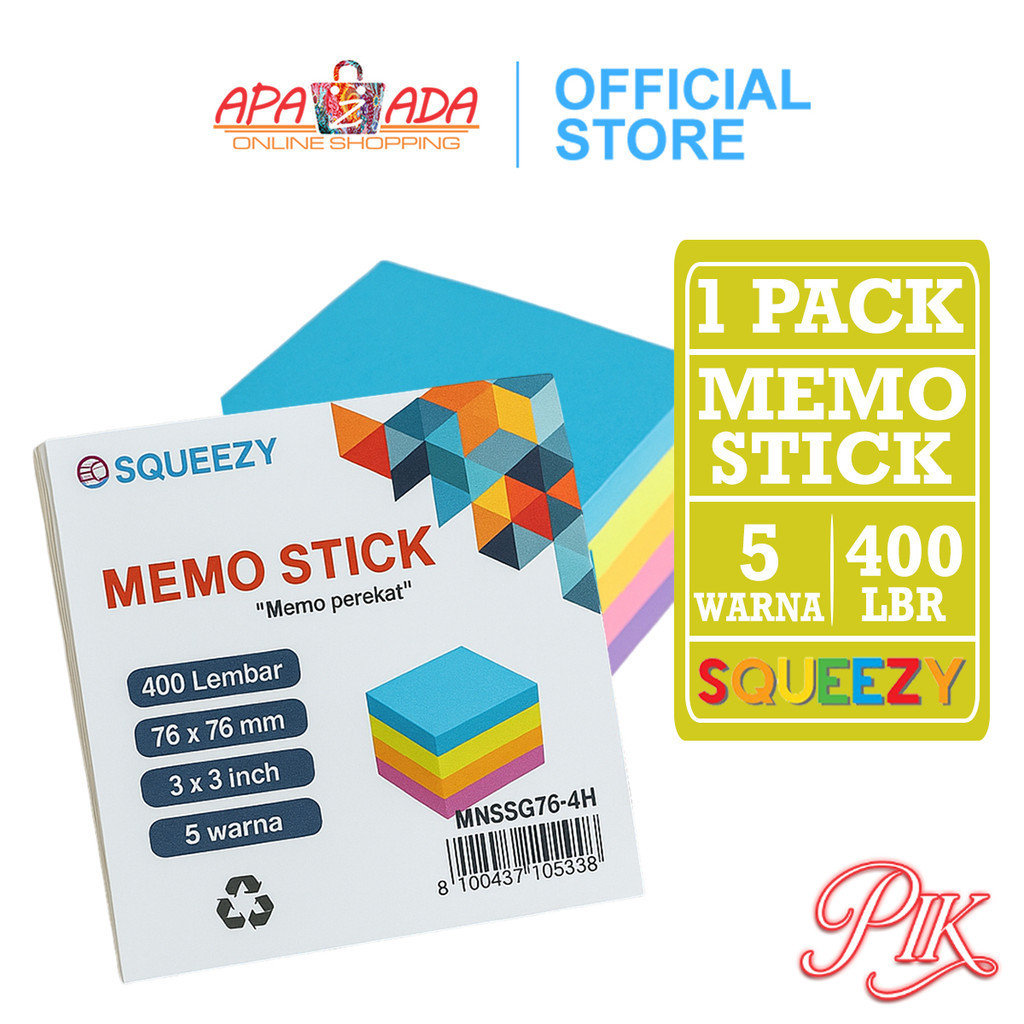 

Sticky Note Warna Warni 400 Lembar / Memo Stick Squeezy 5 Warna MMS-SQ76-4H