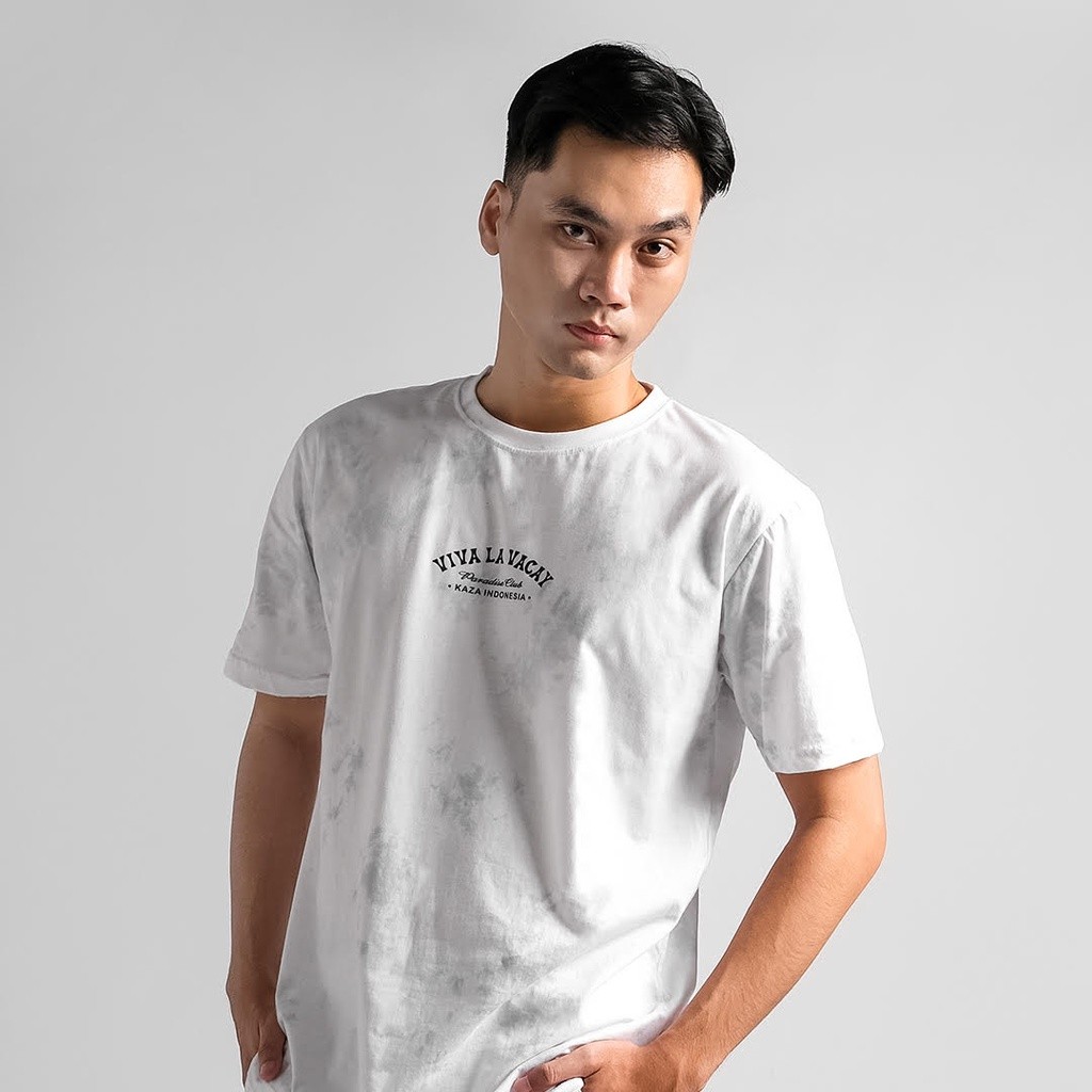 Wear Kaza Indonesia - tshirt 'viva la vacay' tiedye whitegrey