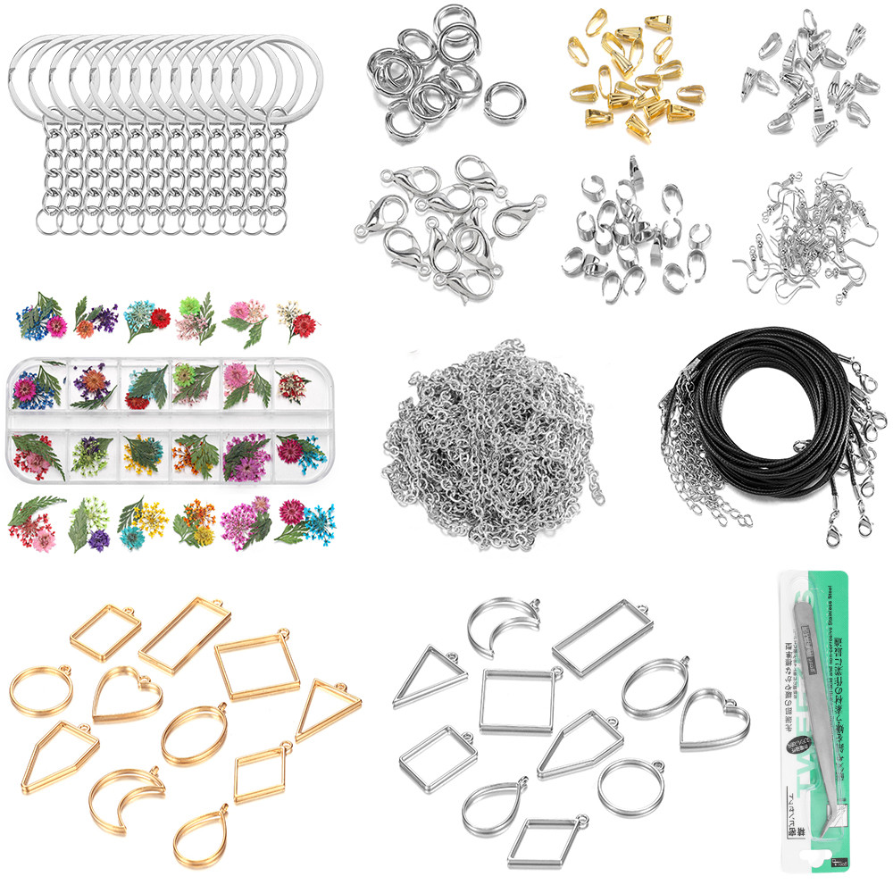 

1Set Mixed Style Epoxy Resin Pendants Kits Hollow Glue Blank Pendant Base Sets Dried Flower for DIY Necklace Jewelry Making
