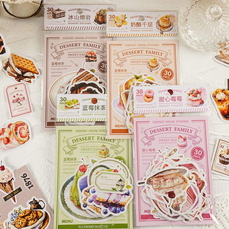 

30pcs/bag Paper Stickers Dessert Family Bread Pudding Cake Icecream Theme Scrapbook Journaling Decorative Collages