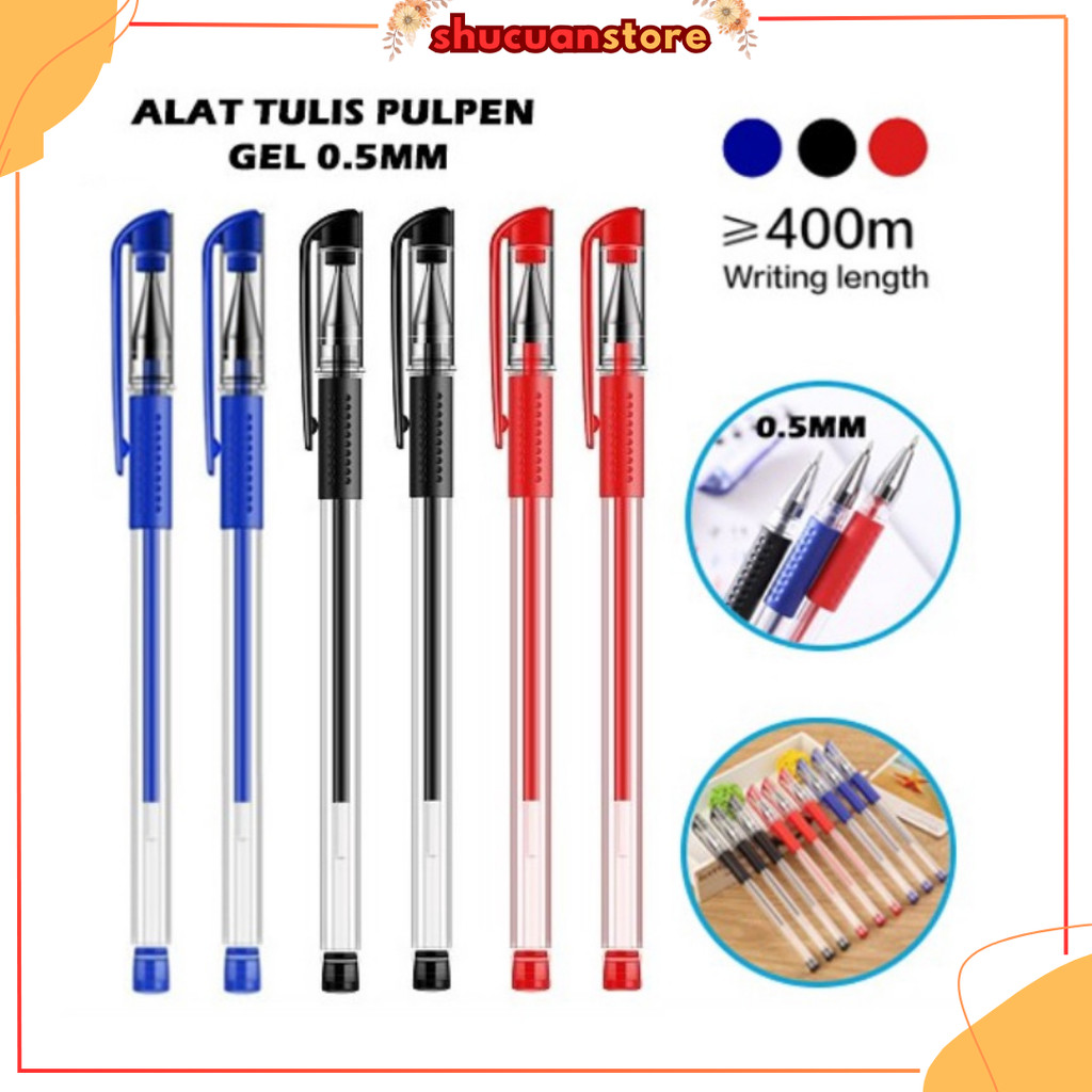 

SH Pulpen Gel Ink 0.5Mm Alat Tulis Kantor Sekolah Pena Pen Tinta Cair Standart Warna Merah Hitam Biru SS006