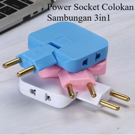 Power Socket Extention Plug Lipat / Colokan Lipat 3in1 / Lubang Colokan Listrik 3in1 Lipat Travellin