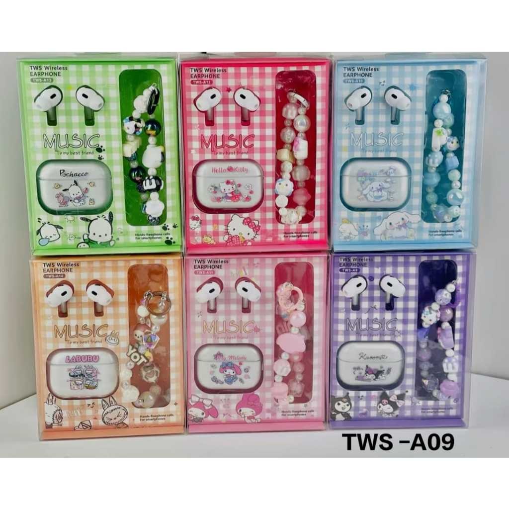 TWS Earphone Bluetooth + Gantungan HP Kuromi Cinnamoroll Melody Pochacco Hello Kitty Pompompurin