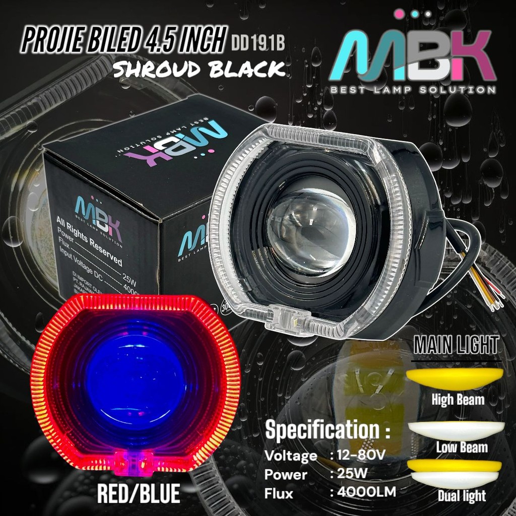 Lampu Depan Motor Headlamp Projie BILED 4.5 Inch Shroud Black Universal