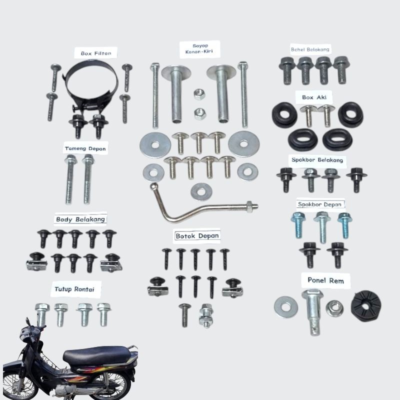 Baut Full Set Body Honda Astrea Legenda 2 100cc / Baut Lengkap Cover Body Honda Legenda 2 100cc Full