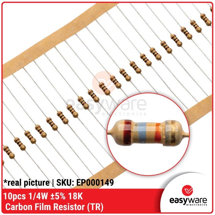 PART & TOOL 10 Pcs Resistor 18K Ohm 1/4W 5% Carbon Film 18K Axial 0.25 Watt CCN27