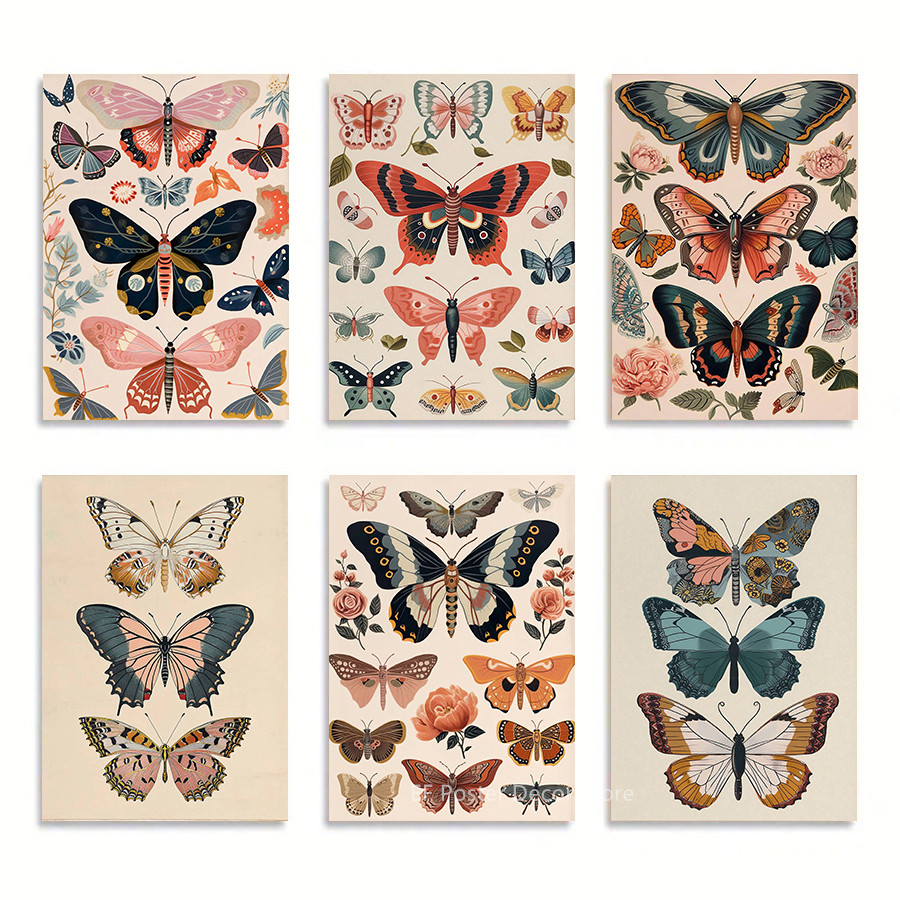 

Boho Butterfly Poster Floral Aesthetic Prints Artwork Painting Living Room Bedroom Office Hallway Club Home Kitchen Wall Decor