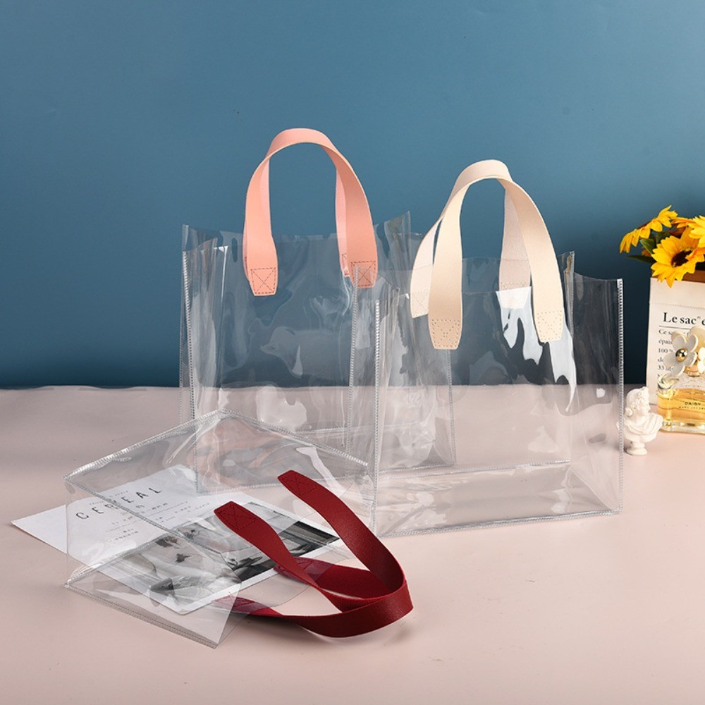 

Large Capacity PVC Clear Tote Bag Transparent Handle Transparent Shopping Bags Waterproof Storage Bag