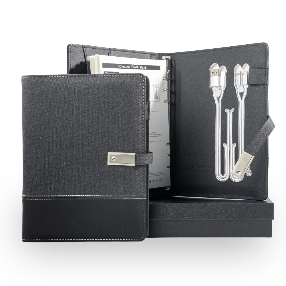 

Wireless Charging Notebook with Reading Light, A5 Planner, Fabric & Leather Design, Portable Power Bank Journal Gift