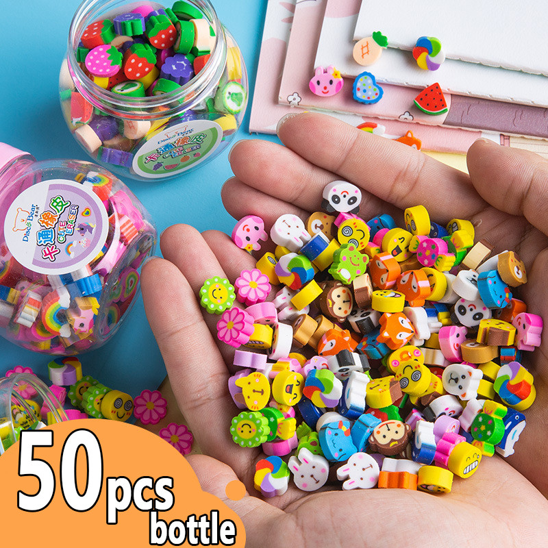 

50pcs Cute Eraser Assorted Animal & Fruit Creative Mini Kawaii Pencil Erasers Kids Student Office School Stationery Supplies
