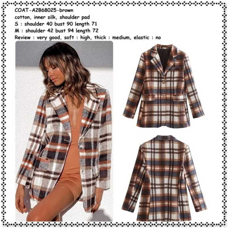 AB268025 Winter Long Coat Blazer Jaket Jas Kotak Wanita Korea Import