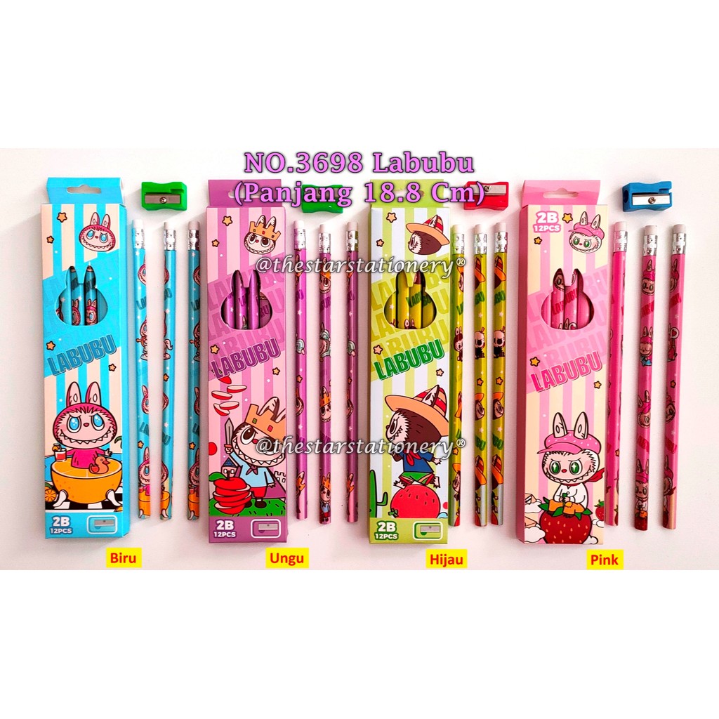 

(1 Pak Isi 12 Pcs) Pensil Labubu 2B NO.3698 Bonus Rautan / Pensil GXIMP 3696 3698 2B Labubu (Pak/12)
