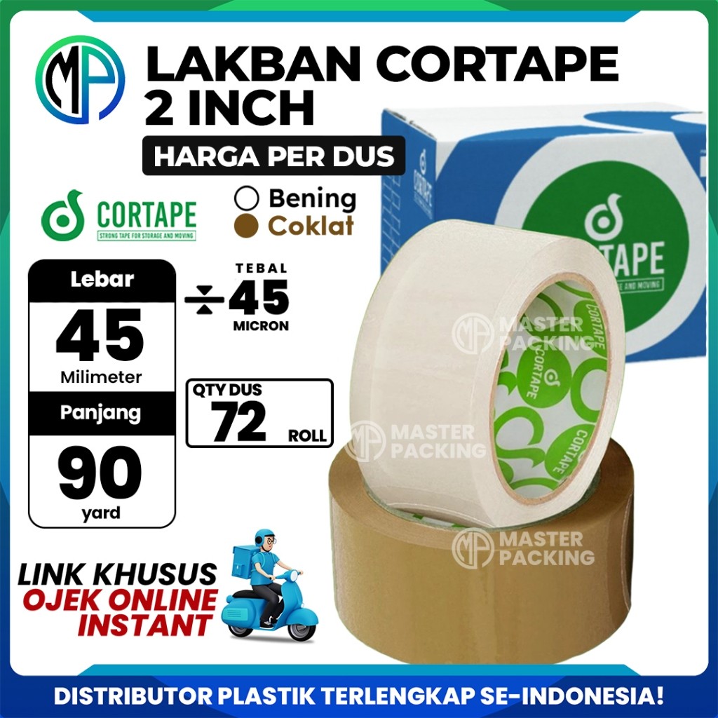 

Lakban Cortape Grosir 2inch 45mm x 90yard Bening dan Coklat HARGA PER-DUS (VIA GOJEK) Ekonomis Murah