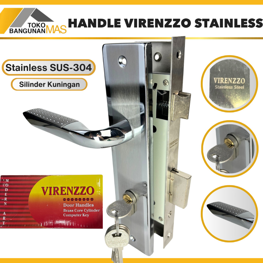 Handle Kunci Pintu STAINLESS SUS-304 Virenzzo Besar 25CM High Quality Stainless BAGUS