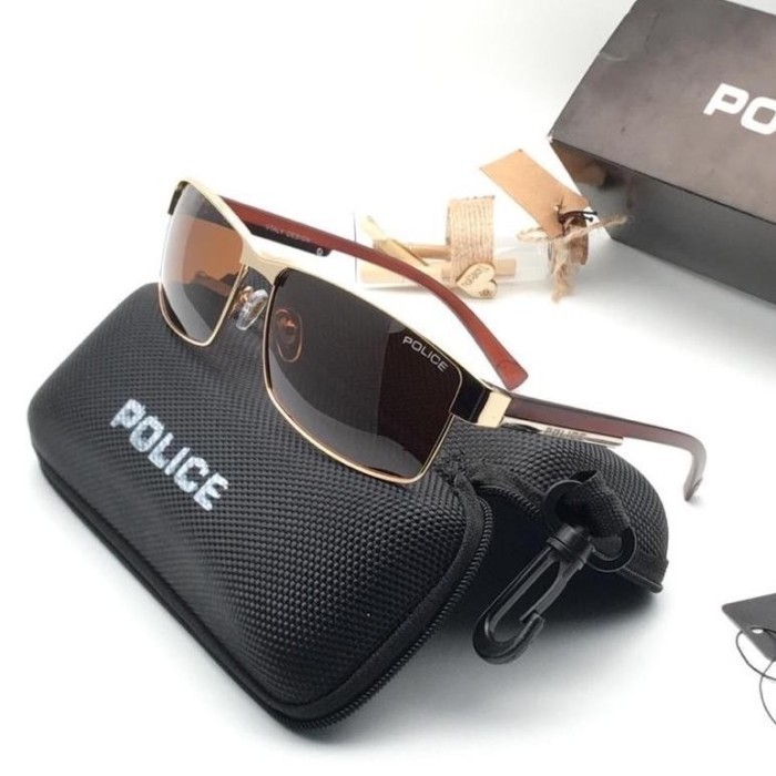 COD kacamata Police pria 24 sunglass polarized lensa kaca - Coklat full set - p24 Coklat Gold, KACAM