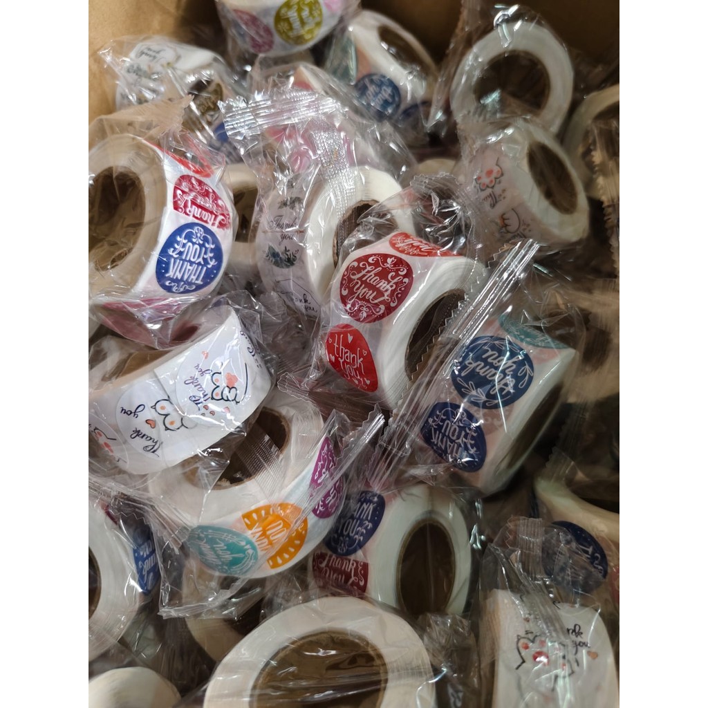 

(TOS) Stiker Thank You ISI 500 pcs / Stiker Ucapan Terima Kasih 500 pcs / Sticker Thank You Warna Self Adhesive Seal Label Roll Sticker ukuran 25mm Beragam Motif / stiker tulisan thank you dan selamat menikmati / 1 Roll Stiker Thank You