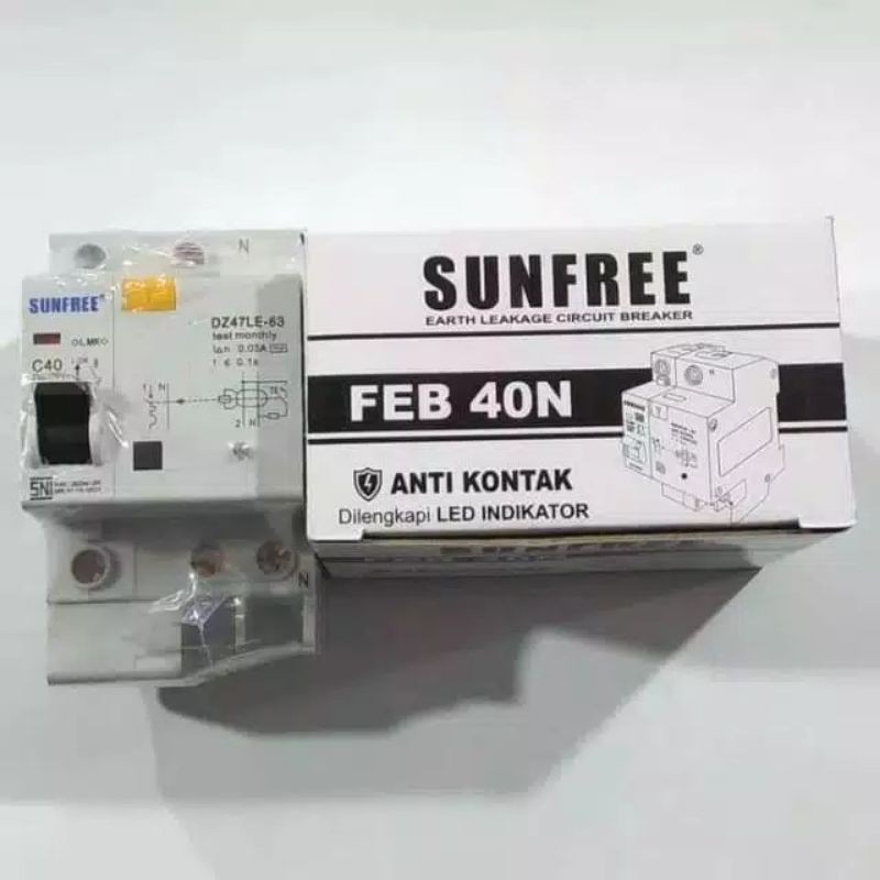 Anti Kontak ELCB 40 A Sunfree FEB 40N Disertai Led Indikator / Anti Kontak Sunfree 40 A / Antikontak
