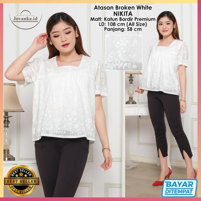 Atasan Kebaya Encim Modern Mewah Bahan Katun Bordir Premium Lengan Pendek Warna Broken White Terbaru