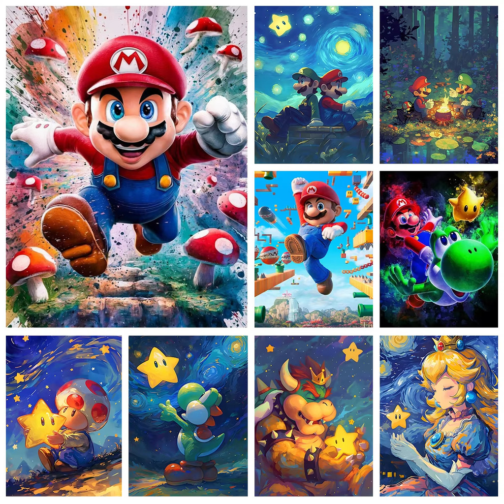 MINISO New DIY Mario Bros. Diamond Painting Kit Video Games Poster Diamond Embroidery Color Painting