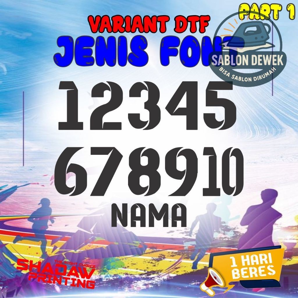 SABLON DTF Nameset Nama dan Nomor Punggung Jersey Kaos Baju Bola Futsal DEWASA Pasang Sendiri Sablon