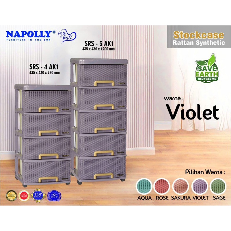 NAPOLLY Rak Laci Cabinet Lemari Plastik Tebal Susun 4 ( SRS 4 AK1) dan Susun 5 ( SRS 5 AK1 )