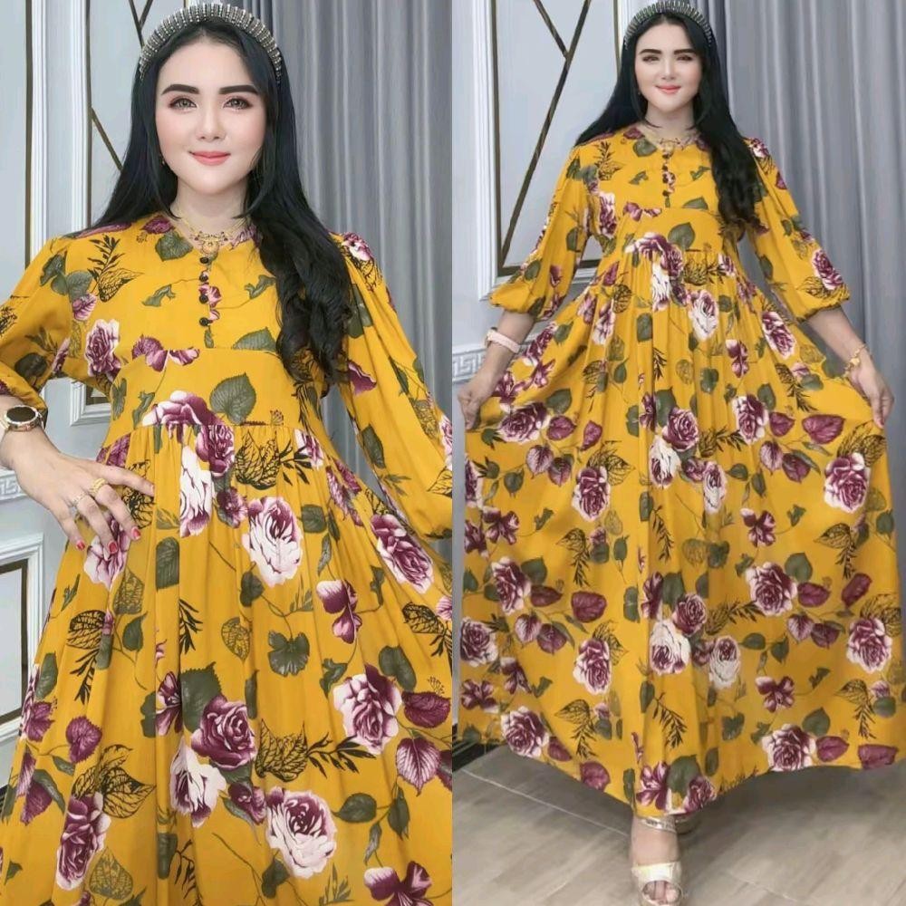 Baju Wanita Casandra Buniya – Dress Katun Rayon Busui Kancing Depan Lengan 7/8 Mayung