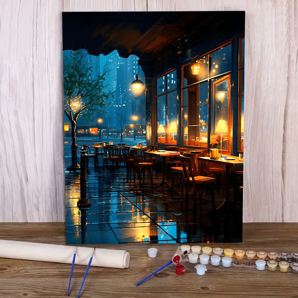 

Paint by Numbers - 40x50cm, Restaurant Painting Kits for Beginners on Colored Canvas, Easy DIY Art for Home Decor Gift, No Frame
