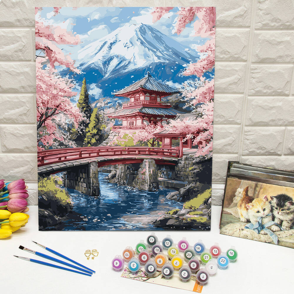 

Huacan Drawing By Numbers Temple Landscape Creative Hobbies Oil Painting By Numbers Cherry Blossom Tree Scenery Home Decoration