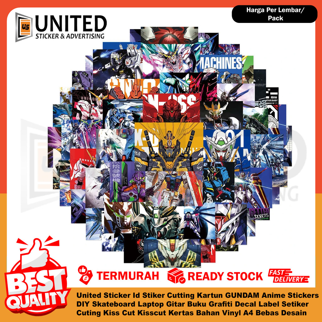 United Sticker Id – Stiker Cutting Kartun GUNDAM Anime Stickers Laptop Gitar Buku Grafiti Decal Labe