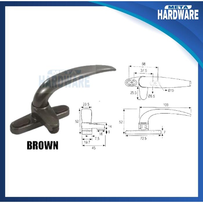 Rambuncis Dekkson Casement Handle Kunci Jendela CH 400 Dekson Brown