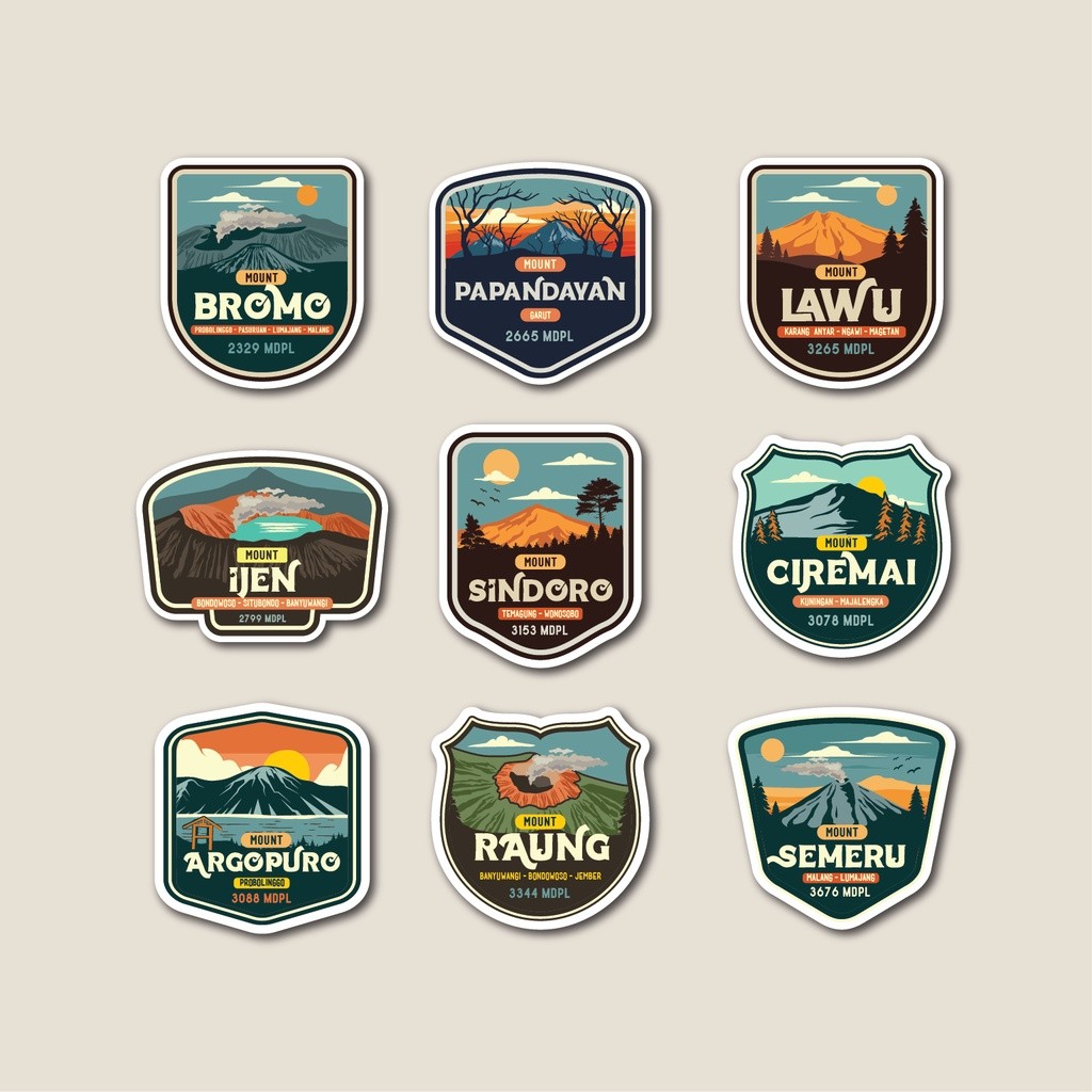 

Sticker Pack Indonesia Mountains | Sticker Gunung Indonesia | Sticker Tumbler | Stiker Laptop Koper Helm