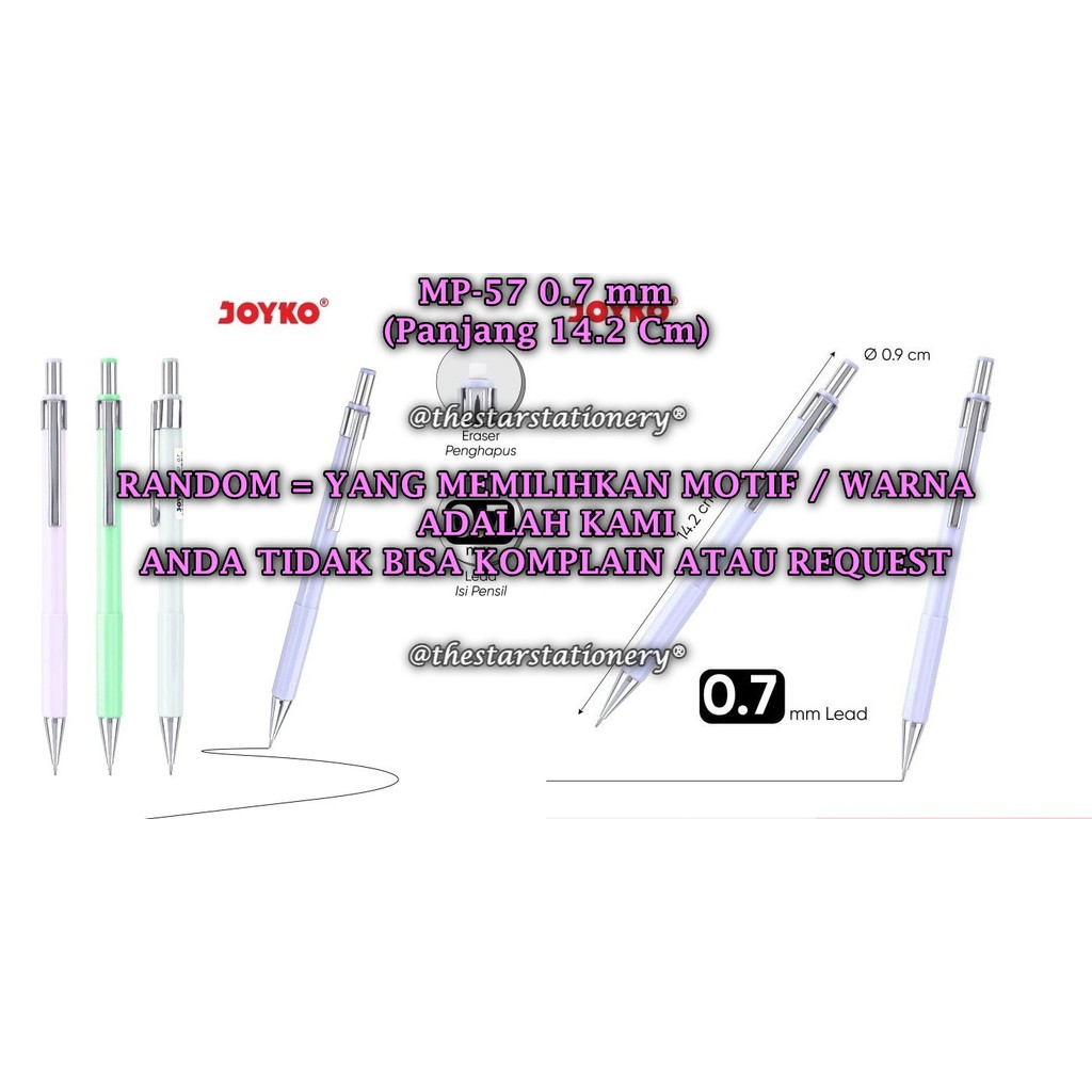 

(1 Biji) GROSIR Pensil Mekanik JOYKO MP-57 0.7 mm RANDOM / Mechanical Pencil Joyko MP-57 (1 Biji)