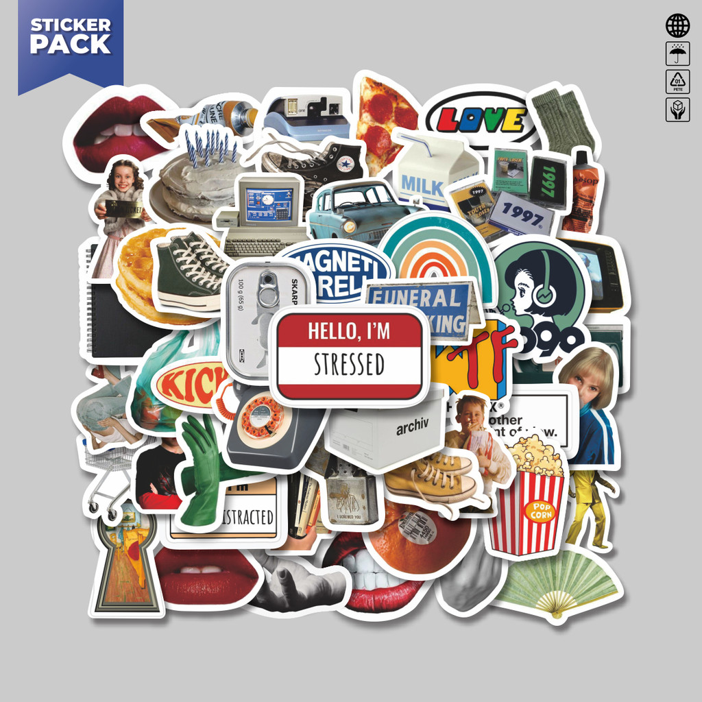 

[100PCS]Stiker Pack Stiker Gaya Korea INS Vintage 90s Aesthetic Vinyl Anti Air Dekorasi Sticker Laptop Buku Journal Koper Helm Casing HP Gitar Helm Skateboard